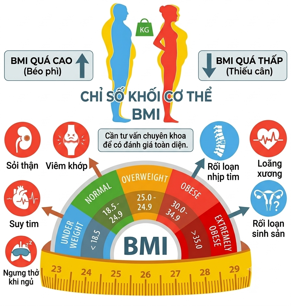 Những nguy cơ khi chỉ số BMI quá cao hoặc quá thấp?
