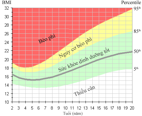 Bảng phân tích và biểu đồ phần trăm BMI chuẩn cho trẻ em